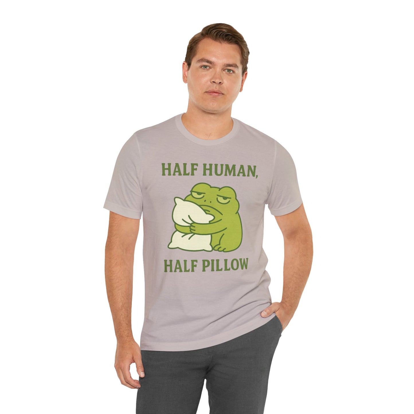 Half Human Half Pillow Funny Sleepy Frog Shirt for Coffee Lovers Dad Gift Not a Morning Person Tee Cozy Kawaii Aesthetic Graphic Top