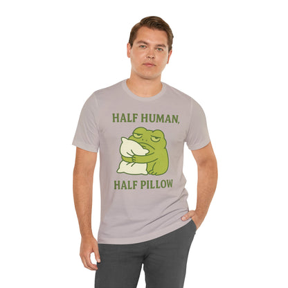 Half Human Half Pillow Funny Sleepy Frog Shirt for Coffee Lovers Dad Gift Not a Morning Person Tee Cozy Kawaii Aesthetic Graphic Top