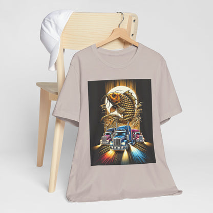 Bold Koi & Truck Fusion T-Shirt | Japanese Golden Carp AND Convoy Art Tee | Vibrant Streetwear for Truckers AND Tattoo Fans No.2