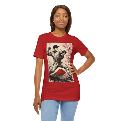 Pro Baseball Pitcher Sumi Ink Art Shirt Fuji Sakura Retro Japanese Print Windup Fastball Tee Japan Inspired Sports Art Gift for Dad