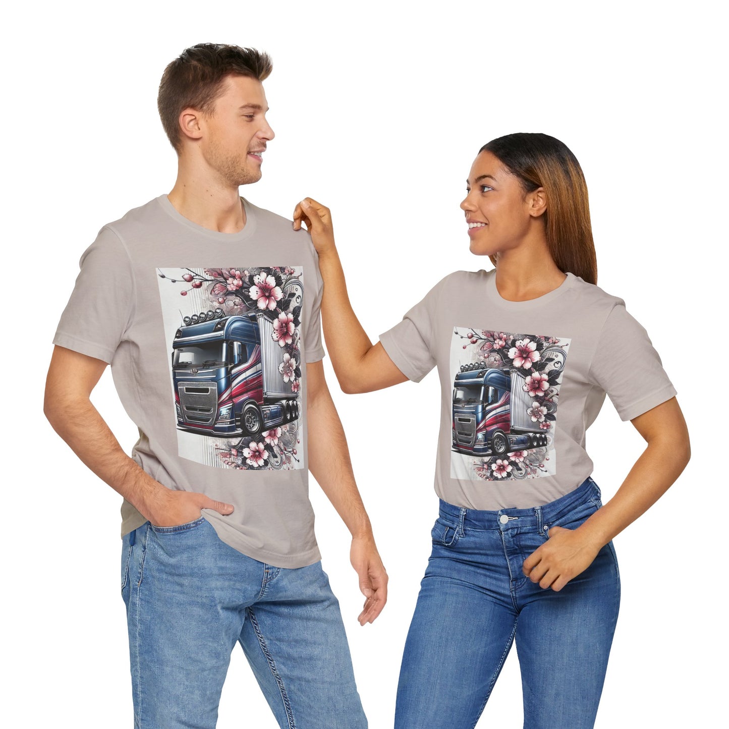 Cherry Blossom Convoy T-Shirt | Japanese Sakura x Modern Truck Art | Unique Graphic Tee for Drivers & Streetwear Lovers 001