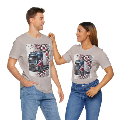 Cherry Blossom Convoy T-Shirt | Japanese Sakura x Modern Truck Art | Unique Graphic Tee for Drivers & Streetwear Lovers 001