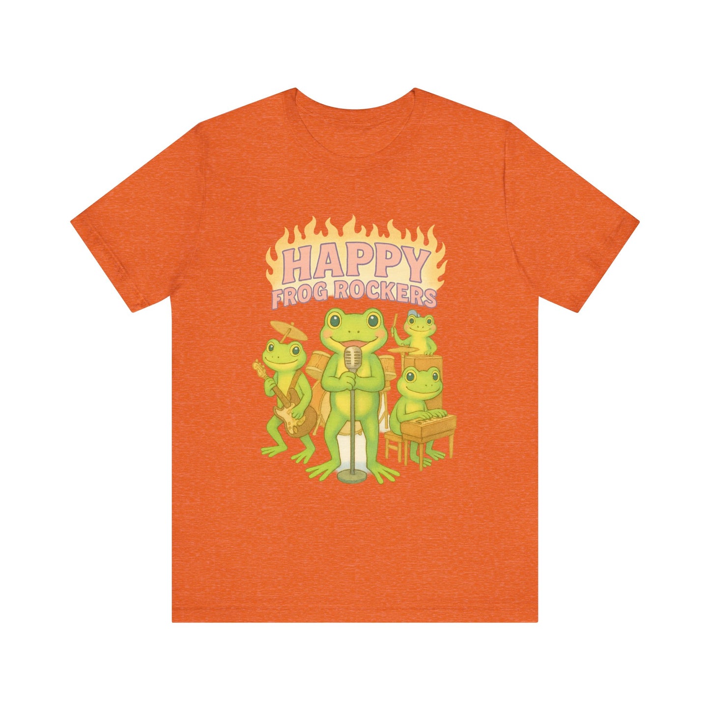 Happy Frog Rockers Album Cover Tee Cute Frog Band Shirt Vocal Guitar Piano Drums Pastel Art Gift for Music Lovers