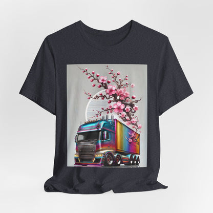 Cherry Blossom Convoy T-Shirt | Japanese Sakura x Modern Truck Art | Unique Graphic Tee for Drivers & Streetwear Lovers No.007