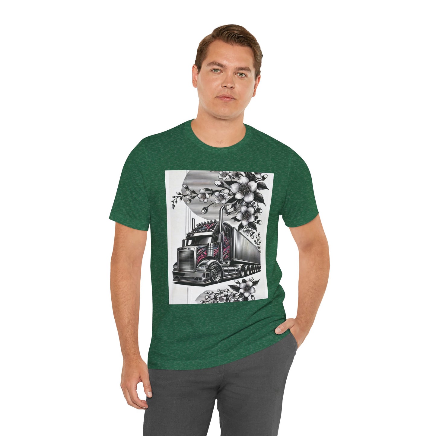 Cherry Blossom Convoy T-Shirt | Japanese Sakura x Modern Truck Art | Unique Graphic Tee for Drivers & Streetwear Lovers No.002