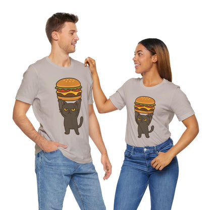 "Hanba-nyaa~" Cute Japanese Cat T-Shirt – Funny Burger & Cat Design – Kawaii Style Unisex Tee – Gift for Food & Cat Lovers