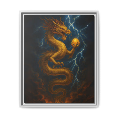 Golden Dragon Canvas Feng Shui Wall Art Lightning Storm Dragon with Pearl Good Luck Decor Gift for Dad Office Living Room