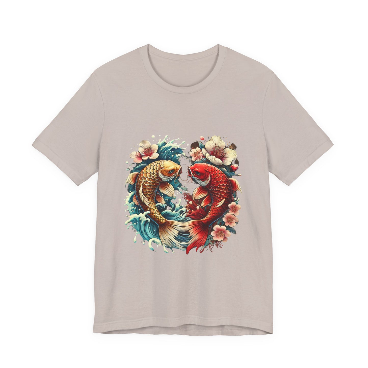 Koi Fish Yin Yang T-Shirt - Japanese Tattoo Style Nishikigoi, Cherry Blossoms, Water Art, Lucky Fish, Unisex Graphic Tee