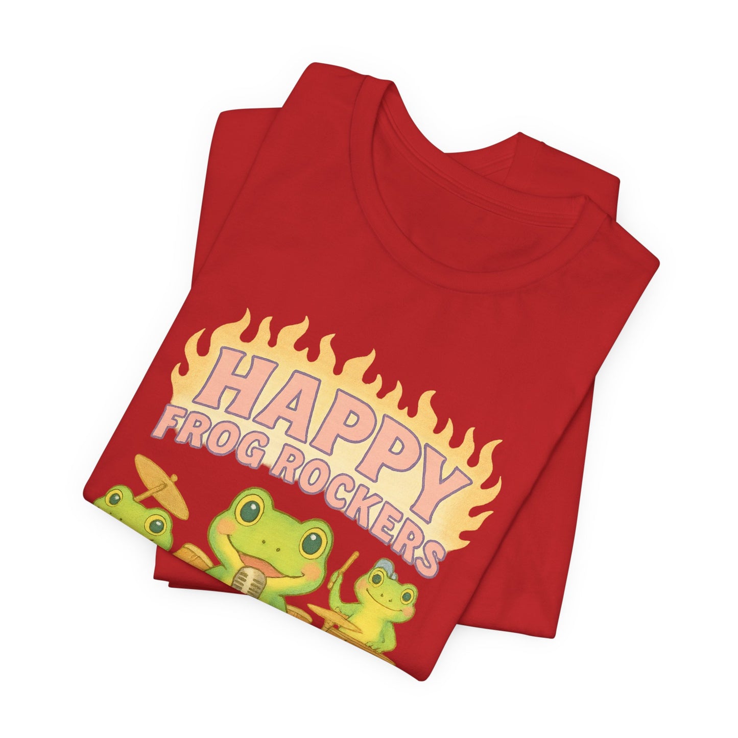 Happy Frog Rockers Album Cover Tee Cute Frog Band Shirt Vocal Guitar Piano Drums Pastel Art Gift for Music Lovers