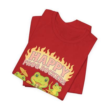 Happy Frog Rockers Album Cover Tee Cute Frog Band Shirt Vocal Guitar Piano Drums Pastel Art Gift for Music Lovers