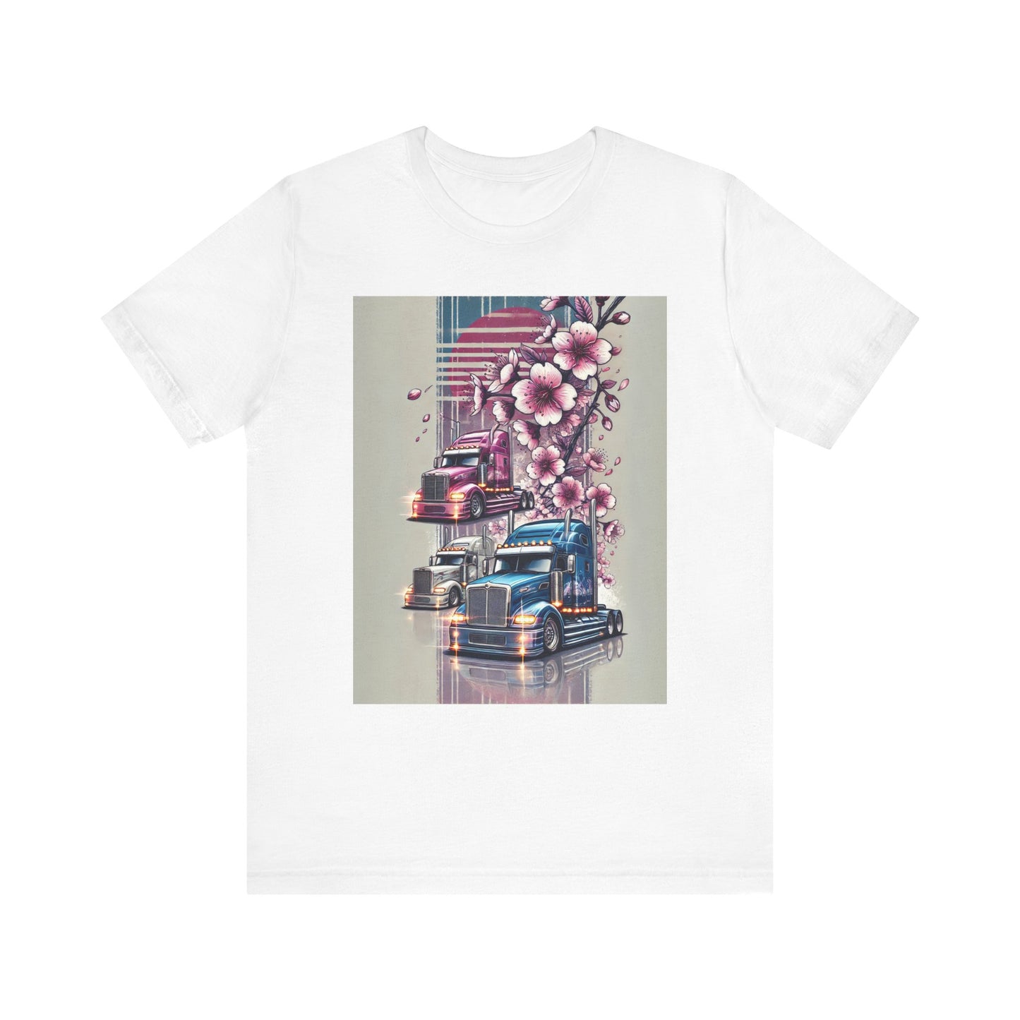 Cherry Blossom Convoy T-Shirt | Japanese Sakura x Modern Truck Art | Unique Graphic Tee for Drivers & Streetwear Lovers No.004