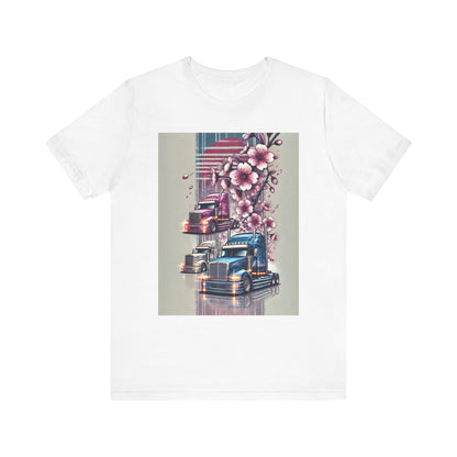 Cherry Blossom Convoy T-Shirt | Japanese Sakura x Modern Truck Art | Unique Graphic Tee for Drivers & Streetwear Lovers No.004