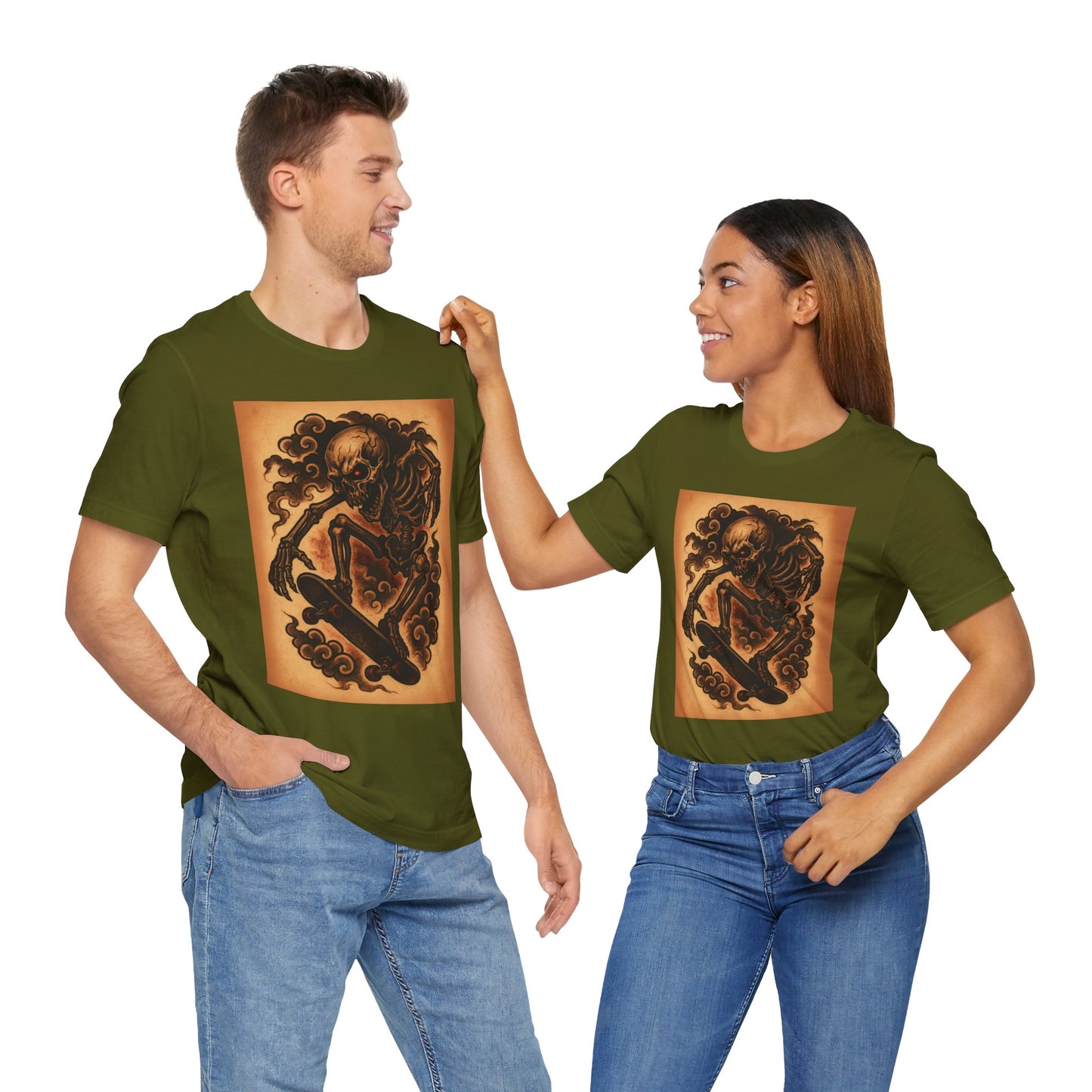 Gashadokuro Skeleton Skateboard Jump Tattoo-Style Shirt - Horror Yokai Streetwear for Adults, Skater Dad Gift, Japanese Folklore Tee