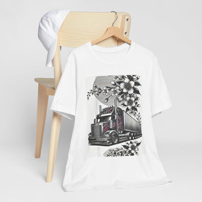 Cherry Blossom Convoy T-Shirt | Japanese Sakura x Modern Truck Art | Unique Graphic Tee for Drivers & Streetwear Lovers No.002