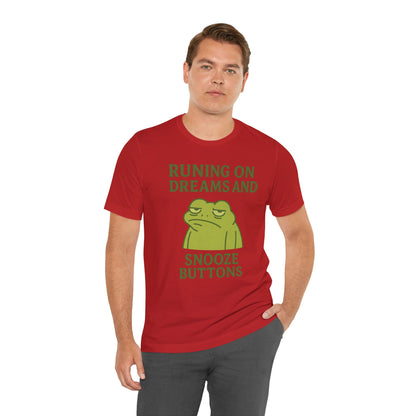Running on Dreams and Snooze Buttons Shirt Sleepy Frog Tee Funny Night Owl Top Great Dad Gift Cozy Loungewear Aesthetic