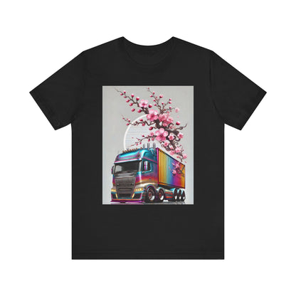 Cherry Blossom Convoy T-Shirt | Japanese Sakura x Modern Truck Art | Unique Graphic Tee for Drivers & Streetwear Lovers No.007