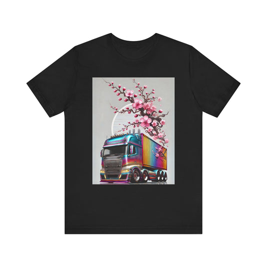 Cherry Blossom Convoy T-Shirt | Japanese Sakura x Modern Truck Art | Unique Graphic Tee for Drivers & Streetwear Lovers No.007
