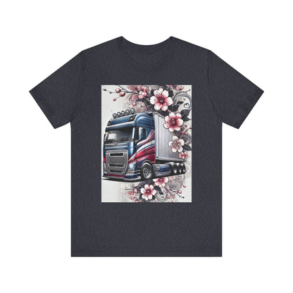Cherry Blossom Convoy T-Shirt | Japanese Sakura x Modern Truck Art | Unique Graphic Tee for Drivers & Streetwear Lovers 001