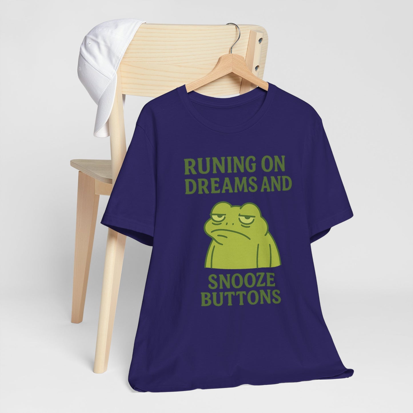Running on Dreams and Snooze Buttons Shirt Sleepy Frog Tee Funny Night Owl Top Great Dad Gift Cozy Loungewear Aesthetic