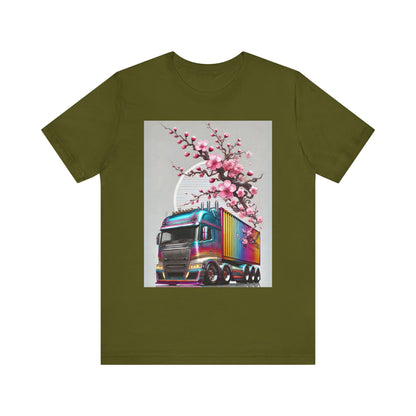 Cherry Blossom Convoy T-Shirt | Japanese Sakura x Modern Truck Art | Unique Graphic Tee for Drivers & Streetwear Lovers No.007