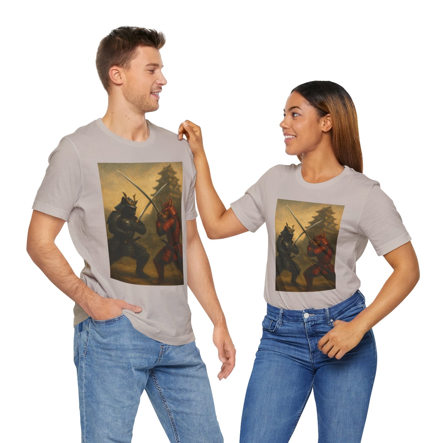 Epic Cat Samurai Battle Tee - War Horses Clash in Front of Japanese Castle  Feline Warrior Art Shirt for Fantasy & Japan Lovers