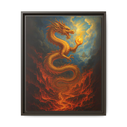 Golden Dragon Canvas Feng Shui Wall Art Asian Myth Painting Fire and Cloud Temple Inspired Good Luck Decor Gift for Dad