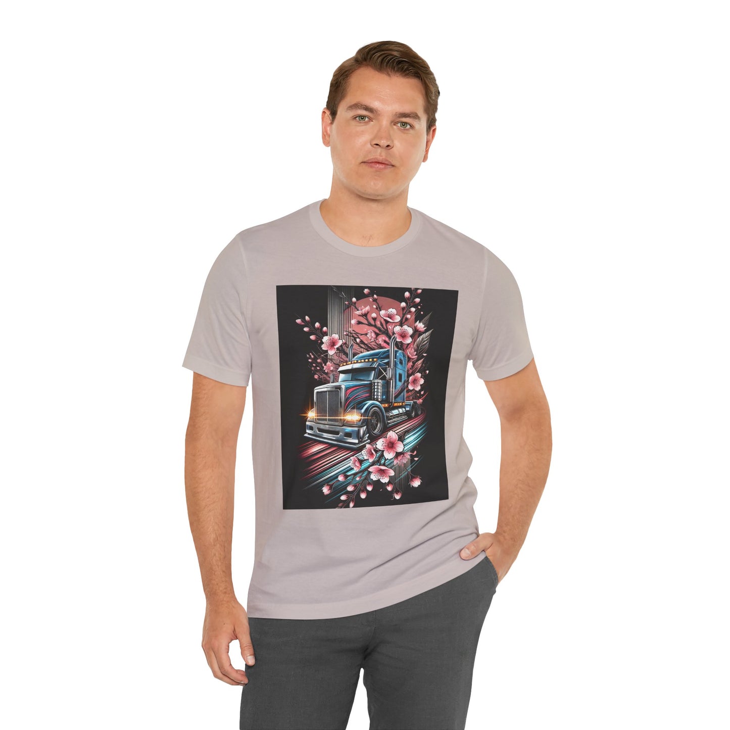 Cherry Blossom Convoy T-Shirt | Japanese Sakura x Modern Truck Art | Unique Graphic Tee for Drivers & Streetwear Lovers No.006
