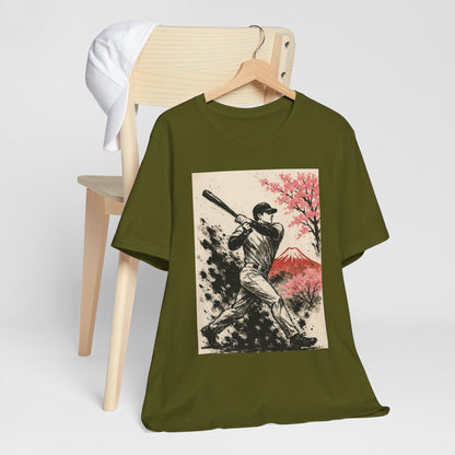 Pro Baseball Batter Sumi Ink Art Shirt Fuji Sakura Retro Japanese Print Power Swing Tee Japan Inspired Sports Art Gift for Dad