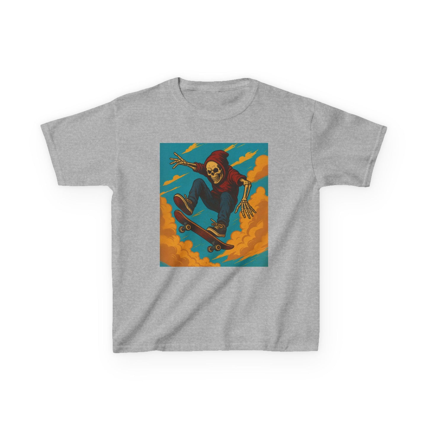 Colorful Skeleton Skater Hoodie Shirt for Kids - Bold Comic Art Skateboarding Tee - Cool Gift for Boys or Girls Who Love Street Style