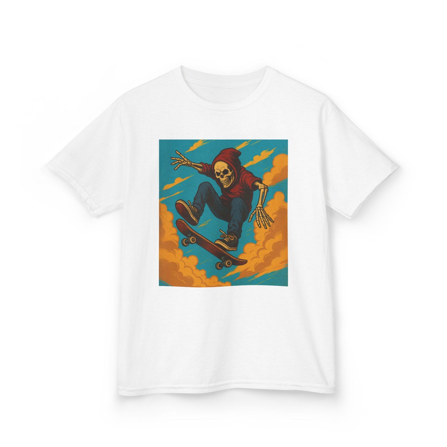 Colorful Skeleton Skater Hoodie Shirt for Kids - Bold Comic Art Skateboarding Tee - Cool Gift for Boys or Girls Who Love Street Style