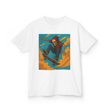 Colorful Skeleton Skater Hoodie Shirt for Kids - Bold Comic Art Skateboarding Tee - Cool Gift for Boys or Girls Who Love Street Style