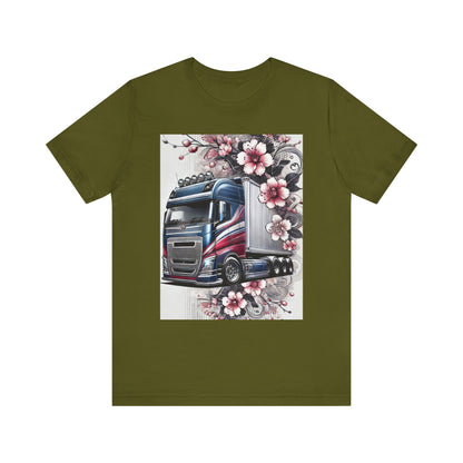 Cherry Blossom Convoy T-Shirt | Japanese Sakura x Modern Truck Art | Unique Graphic Tee for Drivers & Streetwear Lovers 001