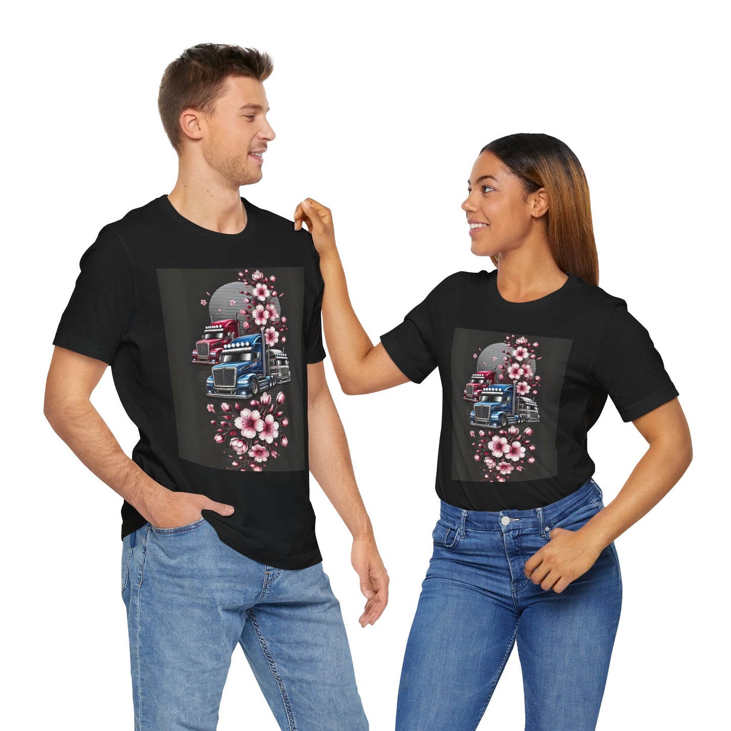 Cherry Blossom Convoy T-Shirt | Japanese Sakura x Modern Truck Art | Unique Graphic Tee for Drivers & Streetwear Lovers No.005