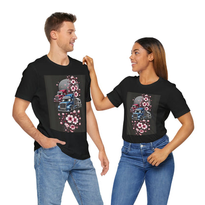 Cherry Blossom Convoy T-Shirt | Japanese Sakura x Modern Truck Art | Unique Graphic Tee for Drivers & Streetwear Lovers No.005