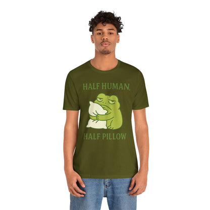 Half Human Half Pillow Funny Sleepy Frog Shirt for Coffee Lovers Dad Gift Not a Morning Person Tee Cozy Kawaii Aesthetic Graphic Top