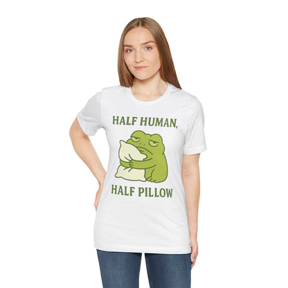 Half Human Half Pillow Funny Sleepy Frog Shirt for Coffee Lovers Dad Gift Not a Morning Person Tee Cozy Kawaii Aesthetic Graphic Top
