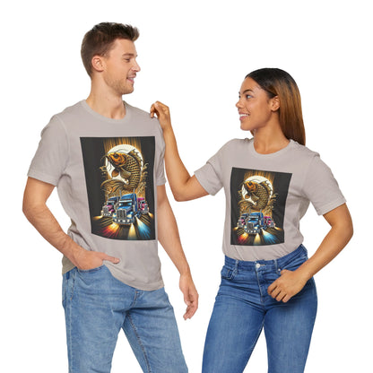 Bold Koi & Truck Fusion T-Shirt | Japanese Golden Carp AND Convoy Art Tee | Vibrant Streetwear for Truckers AND Tattoo Fans No.2