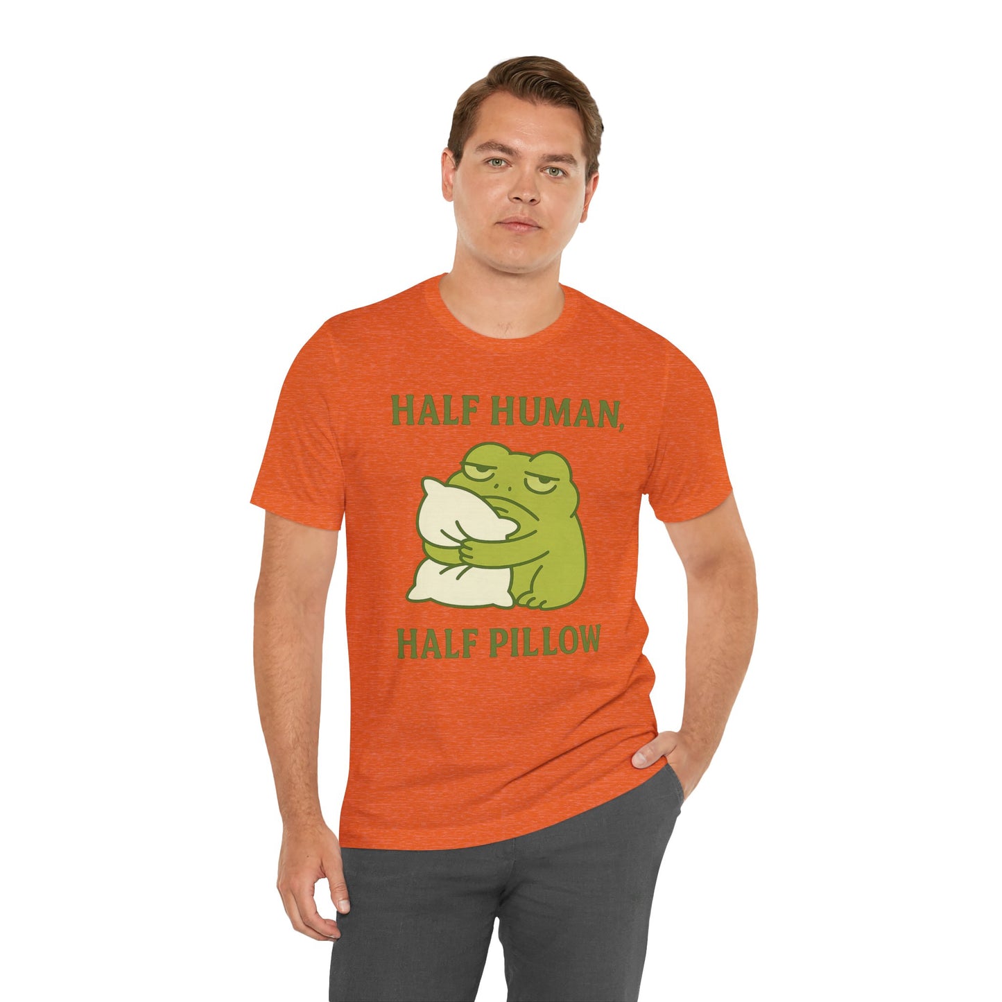 Half Human Half Pillow Funny Sleepy Frog Shirt for Coffee Lovers Dad Gift Not a Morning Person Tee Cozy Kawaii Aesthetic Graphic Top
