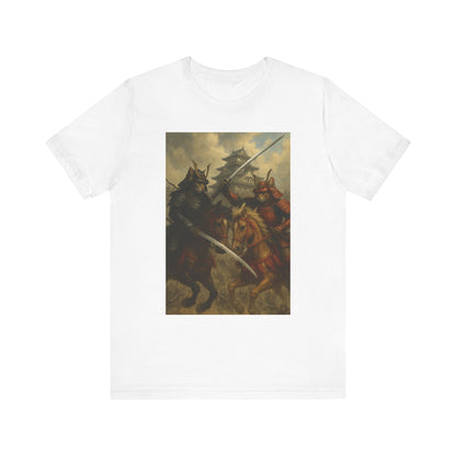 Epic Cat Samurai Battle Tee - War Horses Clash in Front of Japanese Castle  Feline Warrior Art Shirt for Fantasy & Japan Lovers