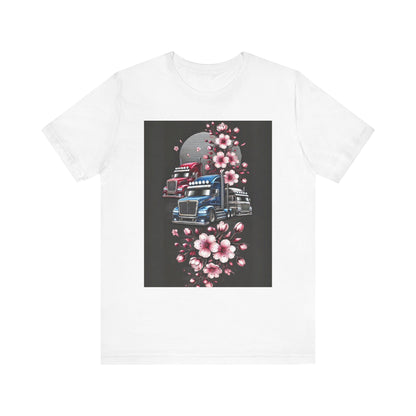 Cherry Blossom Convoy T-Shirt | Japanese Sakura x Modern Truck Art | Unique Graphic Tee for Drivers & Streetwear Lovers No.005