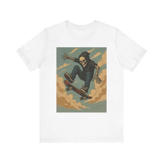 Skater Skeleton Hoodie Graphic Tee - Bold Comic Art Shirt for Men and Women - Colorful Streetwear T-Shirt for Skull and Skate Lovers