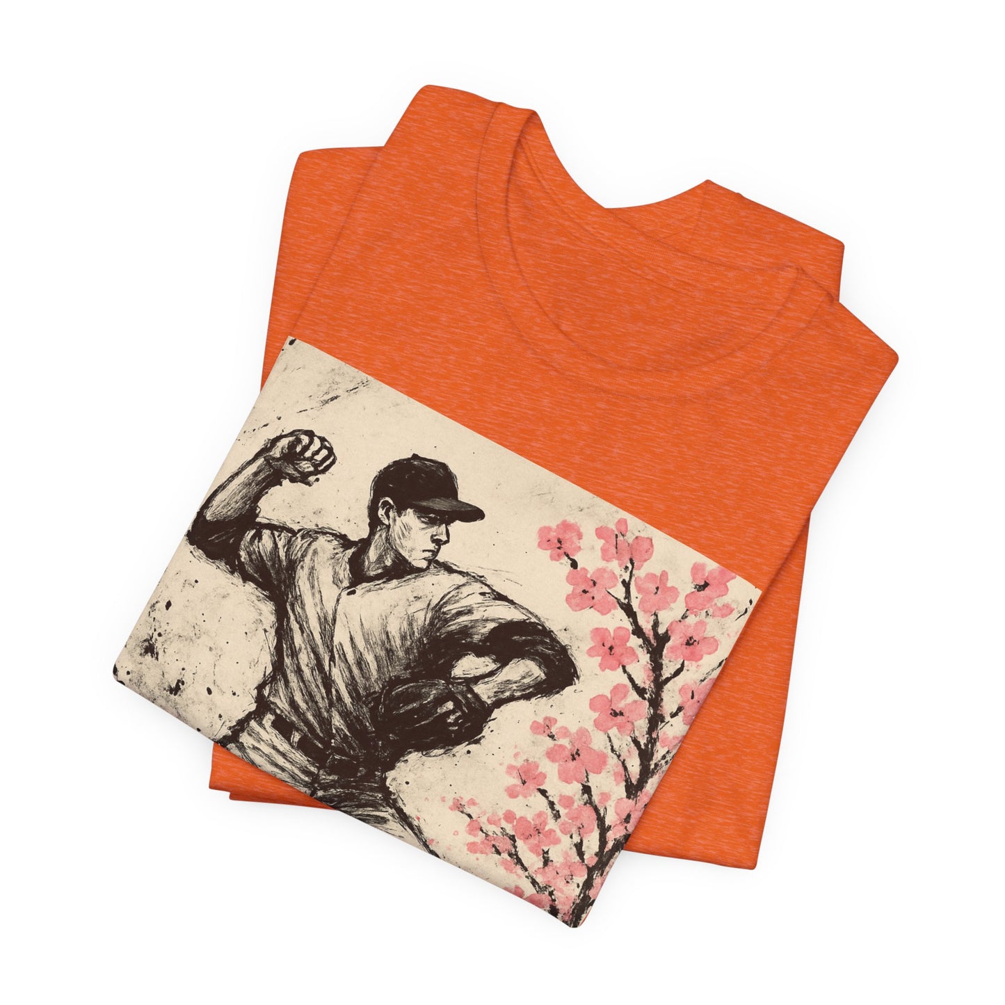 Pro Baseball Pitcher Sumi Ink Art Shirt Fuji Sakura Retro Japanese Print Windup Fastball Tee Japan Inspired Sports Art Gift for Dad