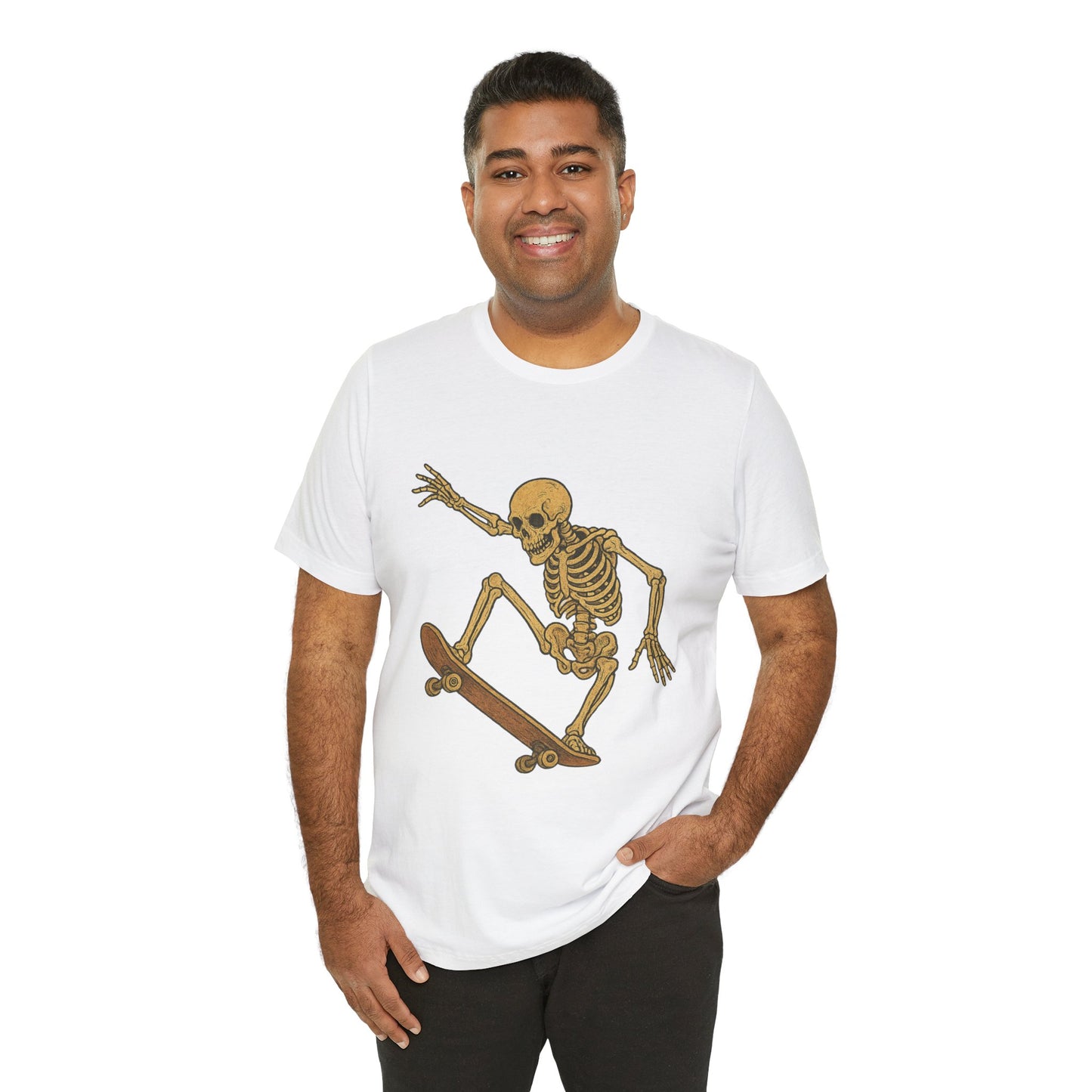 Skater Skeleton Graphic Tee for Adults - Vintage-Style Skeleton Skateboarding Shirt - Edgy Streetwear T-Shirt for Skaters and Art Lovers