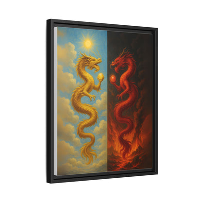 Heaven and Hell Twin Dragons Canvas Feng Shui Wall Art Gold and Red Dragon Pearls Sun and Fire Yin Yang Good Luck Decor Gift for Dad