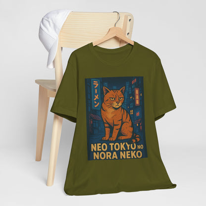 Neo Tokyo Stray Cat Shirt Retro Anime Poster Style Nora Neko Tee Ramen Izakaya Night Graphic Japan Streetwear Gift for Dad