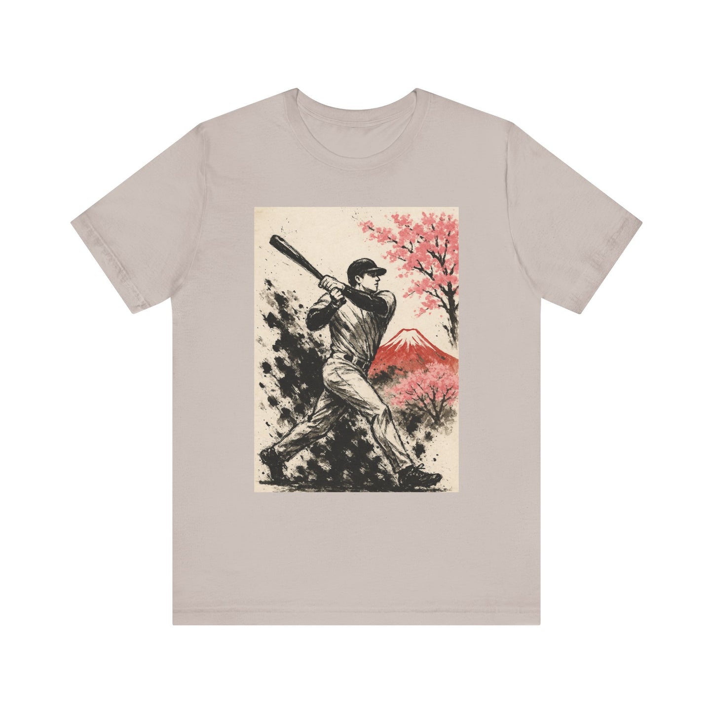 Pro Baseball Batter Sumi Ink Art Shirt Fuji Sakura Retro Japanese Print Power Swing Tee Japan Inspired Sports Art Gift for Dad