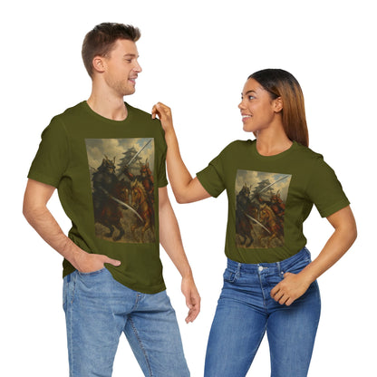 Epic Cat Samurai Battle Tee - War Horses Clash in Front of Japanese Castle  Feline Warrior Art Shirt for Fantasy & Japan Lovers