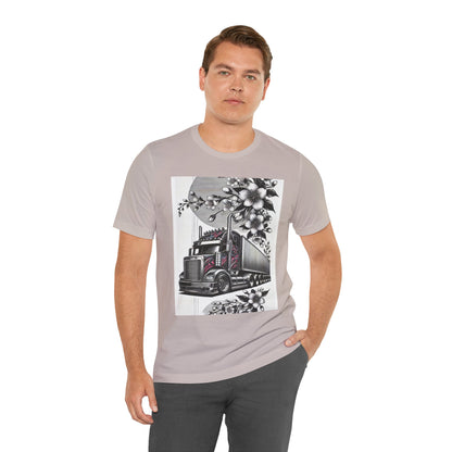 Cherry Blossom Convoy T-Shirt | Japanese Sakura x Modern Truck Art | Unique Graphic Tee for Drivers & Streetwear Lovers No.002