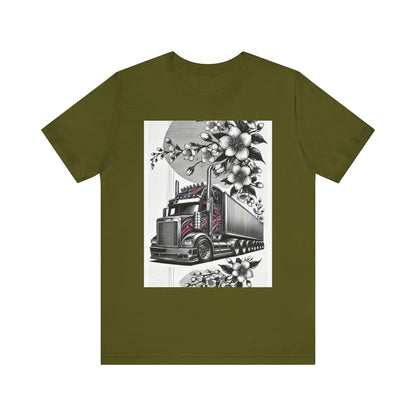 Cherry Blossom Convoy T-Shirt | Japanese Sakura x Modern Truck Art | Unique Graphic Tee for Drivers & Streetwear Lovers No.002