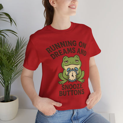 Running on Dreams and Snooze Buttons Shirt Sleepy Frog Tee Funny Night Owl Top Great Dad Gift Cozy Loungewear Aesthetic